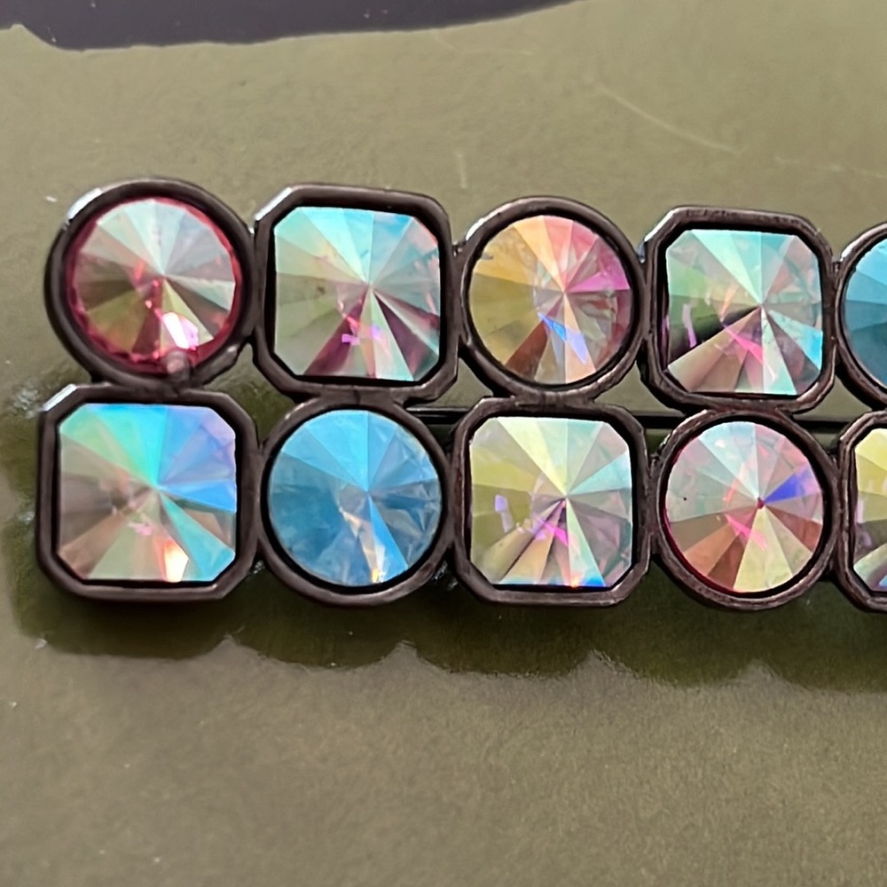 YSL Yves St. Laurent Vintage Borealis Aurora Crystal Japanned Metal Brooch - Picture 6 of 13